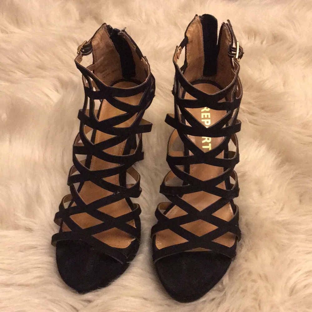 Black straps heels